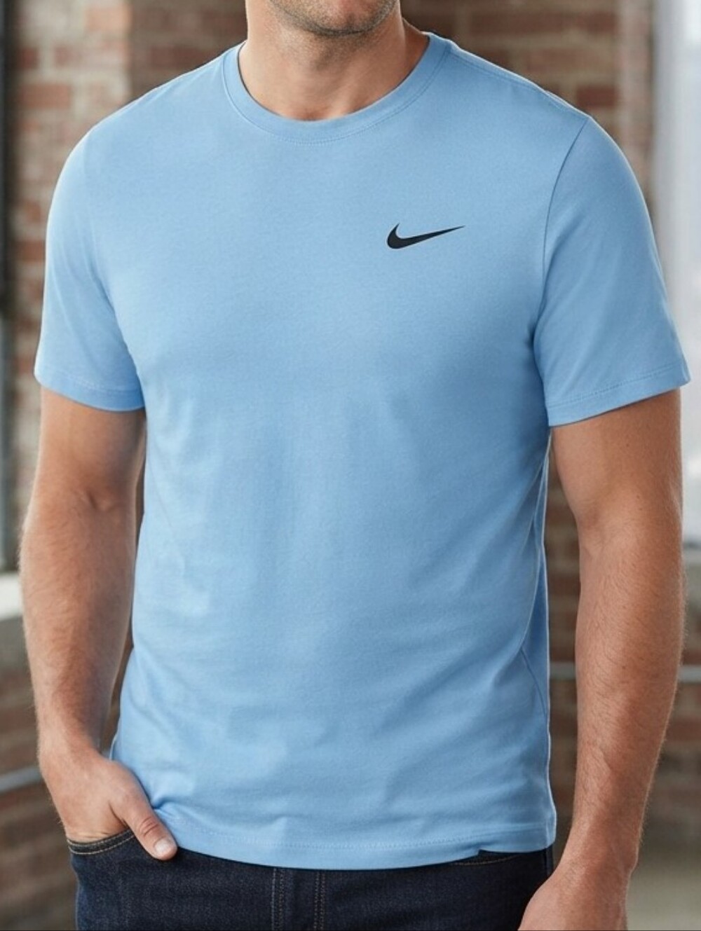 Nike Light Blue Dri-FIT Athletic Short Sleeve Workout T-Shirt Men's Large active